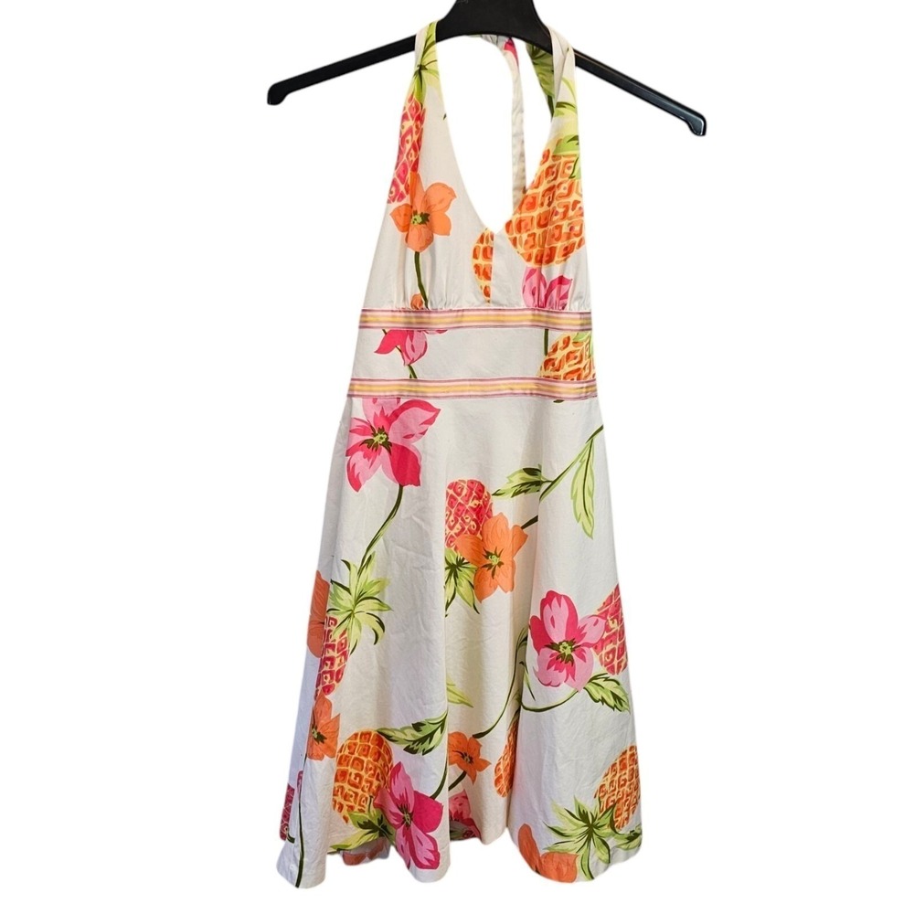 Donna Ricco Halter Sun Dress Floral‎ Pineapple Summer Beach Tropical Women's 6